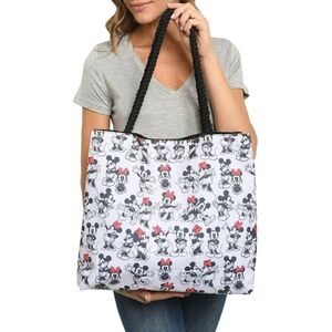 Disney White Tote Bag with Black Rope Handles and Red Accents